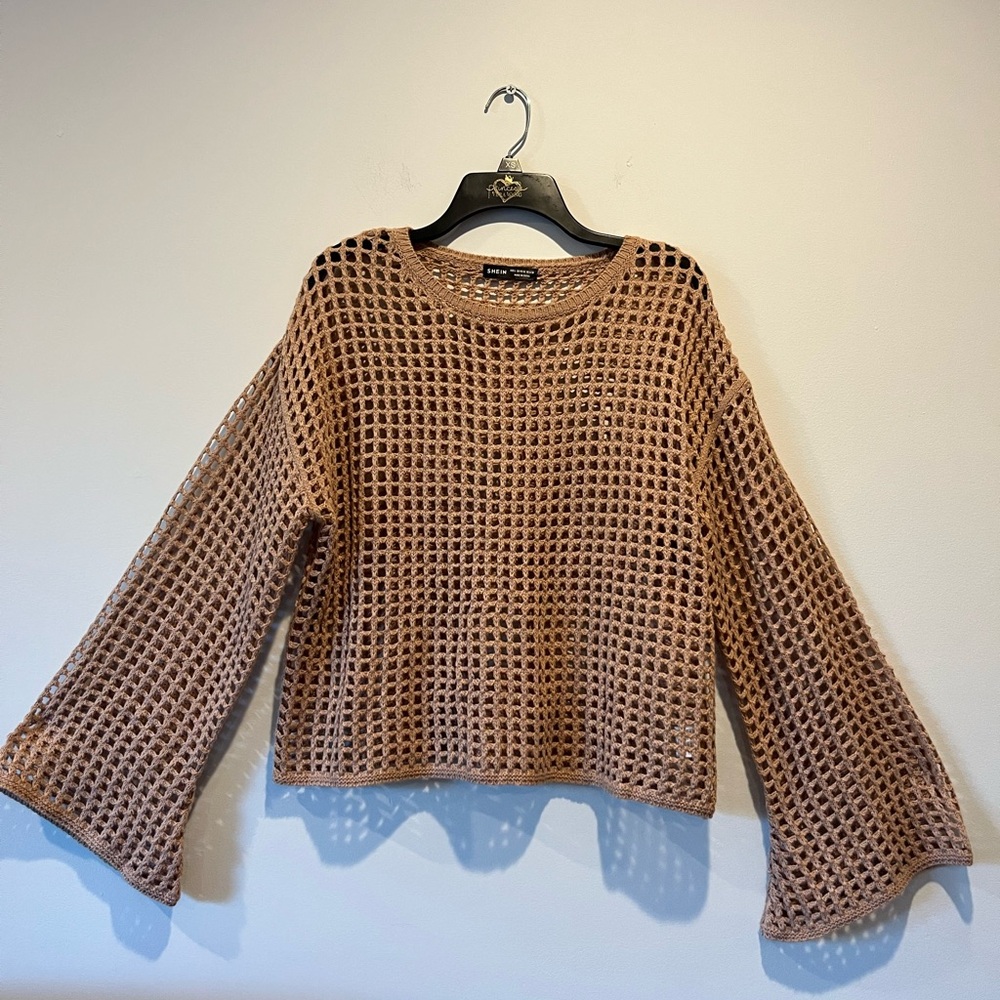 SHEIN Tan Open Weave Knit Top